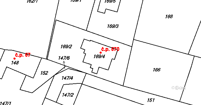 Fryčovice 570 na parcele st. 169/4 v KÚ Fryčovice, Katastrální mapa