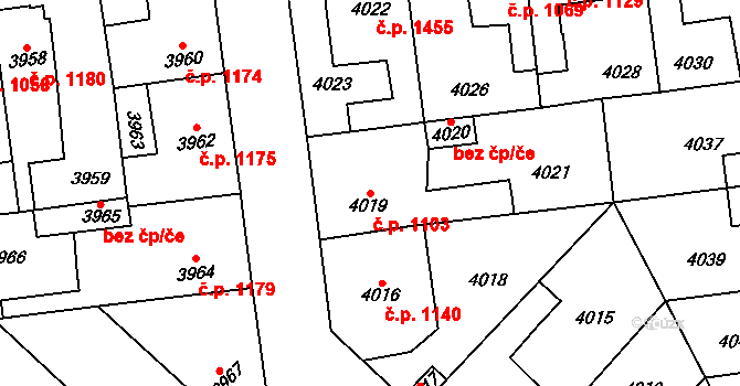 Kročehlavy 1103, Kladno na parcele st. 4019 v KÚ Kročehlavy, Katastrální mapa