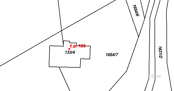 Peřimov 123 na parcele st. 133/4 v KÚ Peřimov, Katastrální mapa