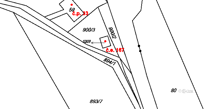 Ostravice 167 na parcele st. 1009 v KÚ Ostravice 1, Katastrální mapa