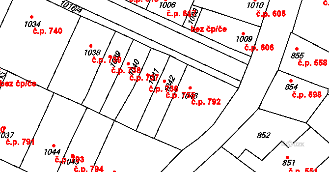 Tachov 755 na parcele st. 1042 v KÚ Tachov, Katastrální mapa