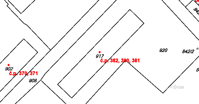 Komárov 380,381,382 na parcele st. 917 v KÚ Komárov u Hořovic, Katastrální mapa