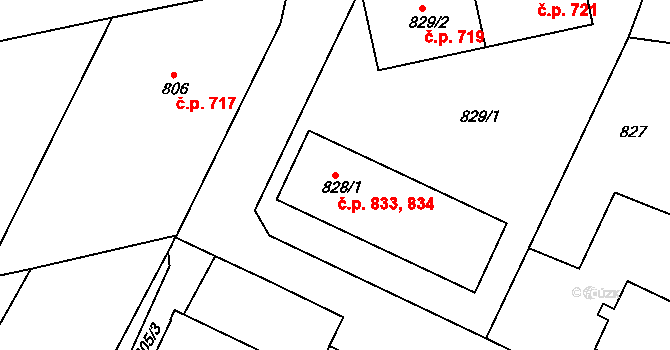 Moravský Krumlov 833,834 na parcele st. 828/1 v KÚ Moravský Krumlov, Katastrální mapa