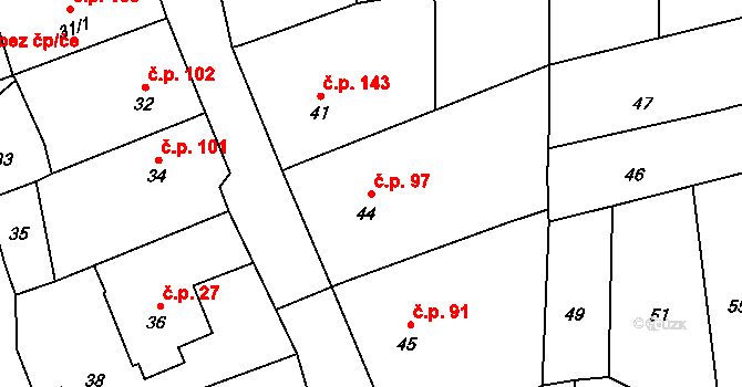 Daskabát 97 na parcele st. 44 v KÚ Daskabát, Katastrální mapa
