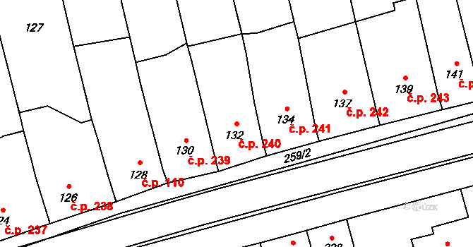 Grygov 240 na parcele st. 132 v KÚ Grygov, Katastrální mapa