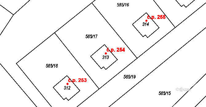 Broumy 254 na parcele st. 313 v KÚ Broumy, Katastrální mapa