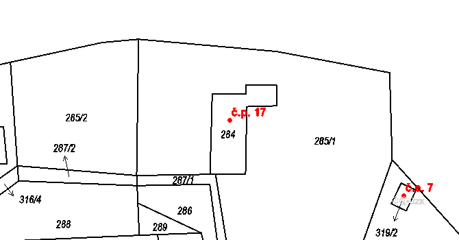Okrouhlá 17 na parcele st. 284 v KÚ Okrouhlá u Nového Boru, Katastrální mapa