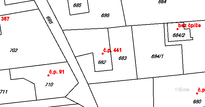 Lutyně 441, Orlová na parcele st. 682 v KÚ Horní Lutyně, Katastrální mapa