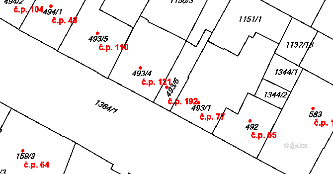 Valdické Předměstí 192, Jičín na parcele st. 493/6 v KÚ Jičín, Katastrální mapa