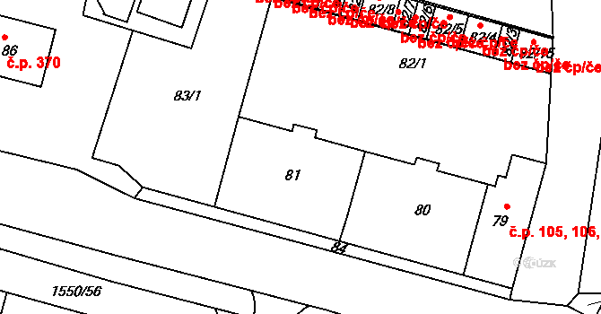 Miřetice u Klášterce nad Ohří 105,106,107, Klášterec nad Ohří na parcele st. 81 v KÚ Miřetice u Klášterce nad Ohří, Katastrální mapa