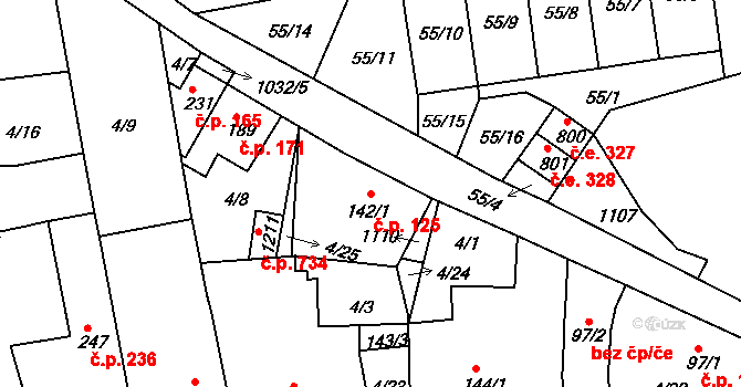 Bohosudov 125, Krupka na parcele st. 142/1 v KÚ Bohosudov, Katastrální mapa