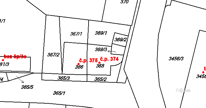 Řetenice 374, Teplice na parcele st. 368 v KÚ Teplice-Řetenice, Katastrální mapa