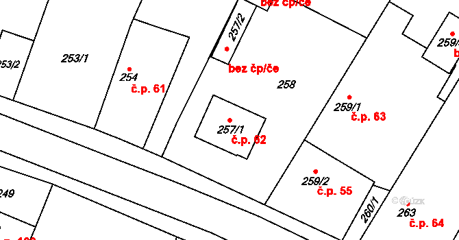 Kratonohy 62 na parcele st. 257/1 v KÚ Kratonohy, Katastrální mapa