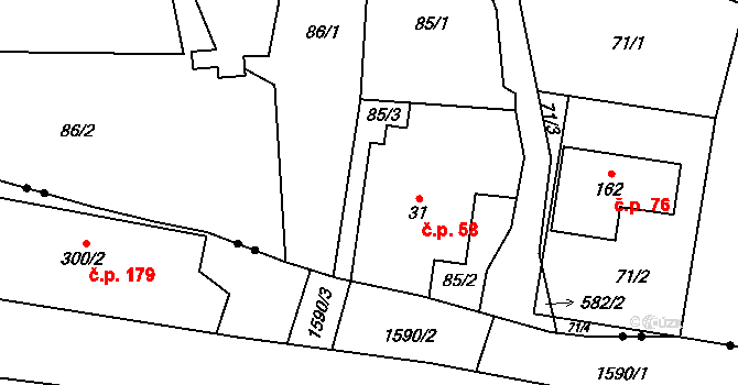 Komora 58, Holčovice na parcele st. 31 v KÚ Komora, Katastrální mapa