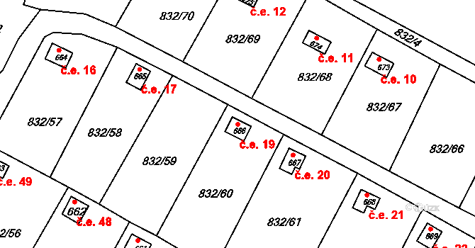 Údlice 19 na parcele st. 666 v KÚ Údlice, Katastrální mapa
