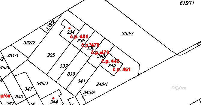 Prosek 445, Praha na parcele st. 340 v KÚ Prosek, Katastrální mapa