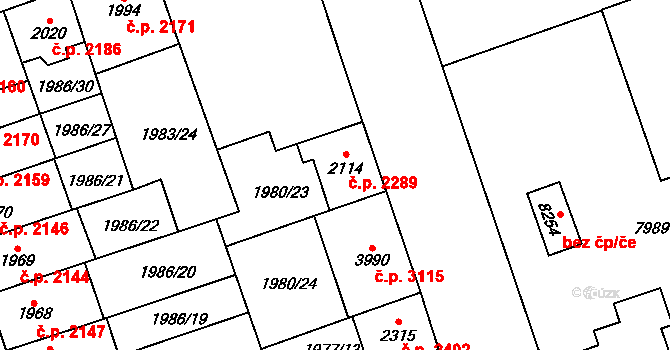 Hodonín 2289 na parcele st. 2114 v KÚ Hodonín, Katastrální mapa