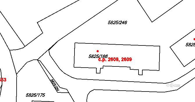 Česká Lípa 2608,2609 na parcele st. 5825/186 v KÚ Česká Lípa, Katastrální mapa