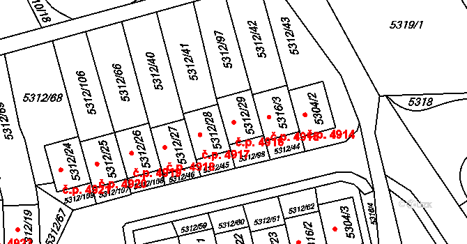 Chomutov 4916 na parcele st. 5312/29 v KÚ Chomutov I, Katastrální mapa
