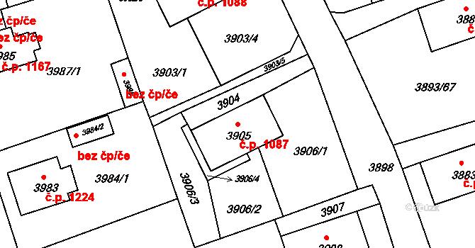 Jirkov 1087 na parcele st. 3905 v KÚ Jirkov, Katastrální mapa