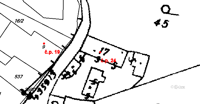 Kašov 24, Kuks na parcele st. 17 v KÚ Kašov, Katastrální mapa