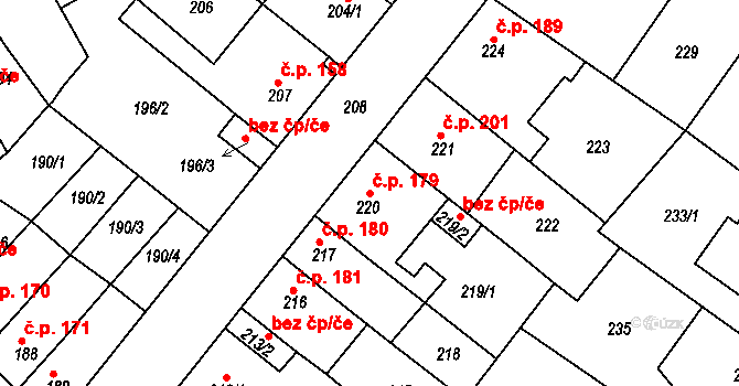 Újezdské Předměstí 179, Bílina na parcele st. 220 v KÚ Bílina-Újezd, Katastrální mapa