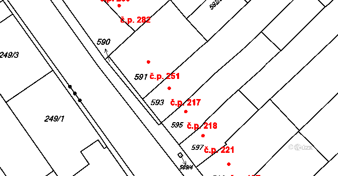 Přísnotice 217 na parcele st. 593 v KÚ Přísnotice, Katastrální mapa