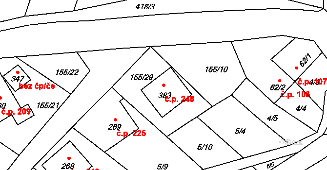 Vranov 248 na parcele st. 383 v KÚ Vranov u Brna, Katastrální mapa
