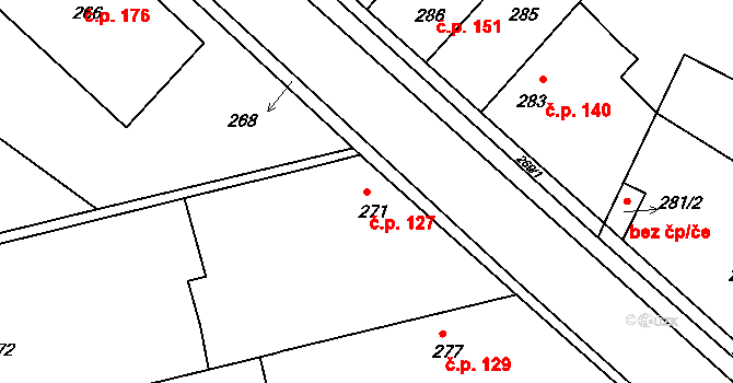 Velké Chvalovice 127, Pečky na parcele st. 271 v KÚ Velké Chvalovice, Katastrální mapa