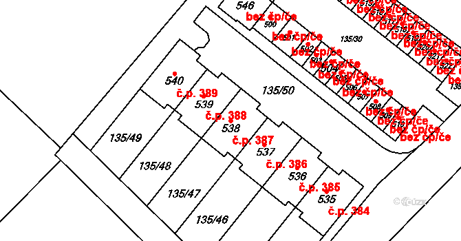 Vrdy 387 na parcele st. 538 v KÚ Vrdy, Katastrální mapa