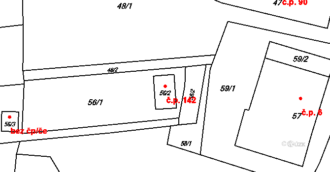 Bludovice 142, Nový Jičín na parcele st. 56/2 v KÚ Bludovice u Nového Jičína, Katastrální mapa