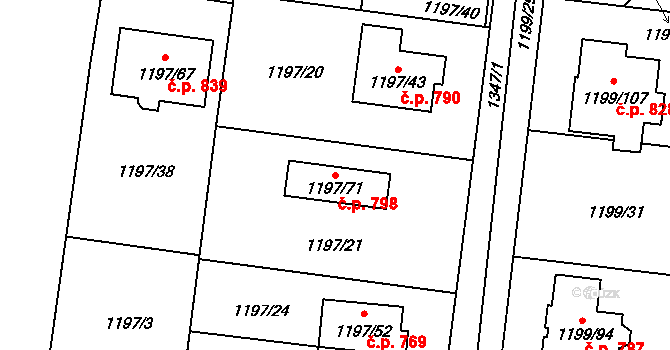 Vejprnice 798 na parcele st. 1197/71 v KÚ Vejprnice, Katastrální mapa