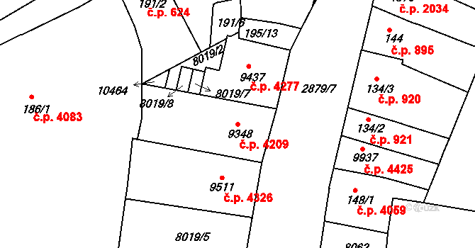 Hodonín 4209 na parcele st. 9348 v KÚ Hodonín, Katastrální mapa