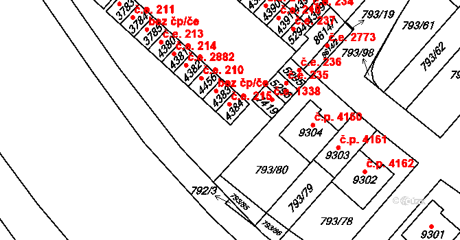 Hodonín 215 na parcele st. 4384 v KÚ Hodonín, Katastrální mapa