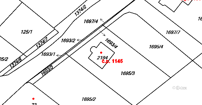 Pacov 1145 na parcele st. 2194 v KÚ Pacov, Katastrální mapa