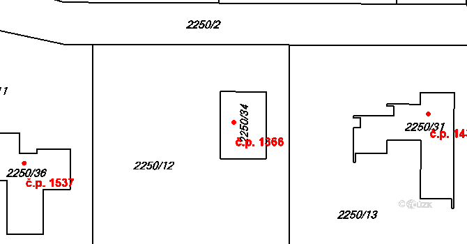Kylešovice 1366, Opava na parcele st. 2250/34 v KÚ Kylešovice, Katastrální mapa