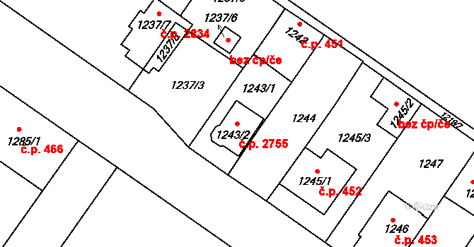 České Budějovice 3 2755, České Budějovice na parcele st. 1243/2 v KÚ České Budějovice 3, Katastrální mapa