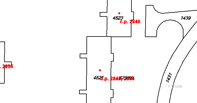 Zábřeh 2844,2845, Ostrava na parcele st. 4521 v KÚ Zábřeh nad Odrou, Katastrální mapa