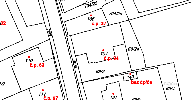 Chlumětín 94 na parcele st. 107 v KÚ Chlumětín, Katastrální mapa
