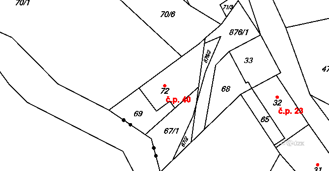 Sedliště 40, Jimramov na parcele st. 72 v KÚ Sedliště u Jimramova, Katastrální mapa
