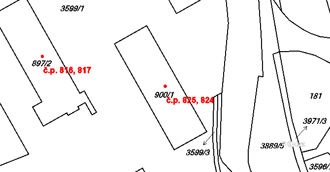 Hranice 824,825 na parcele st. 900/1 v KÚ Hranice u Aše, Katastrální mapa