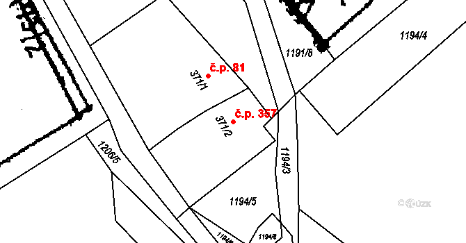 Halenkovice 357 na parcele st. 371/2 v KÚ Halenkovice, Katastrální mapa