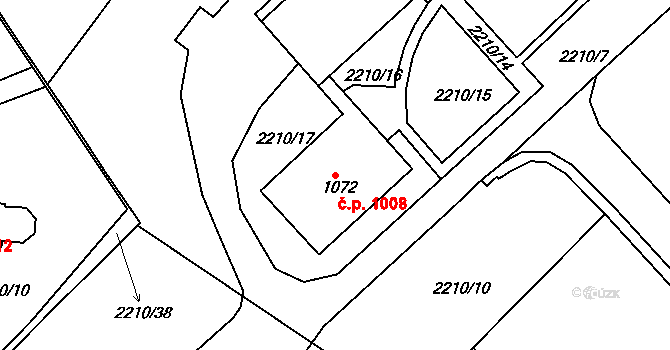 Valašské Klobouky 1008 na parcele st. 1072 v KÚ Valašské Klobouky, Katastrální mapa
