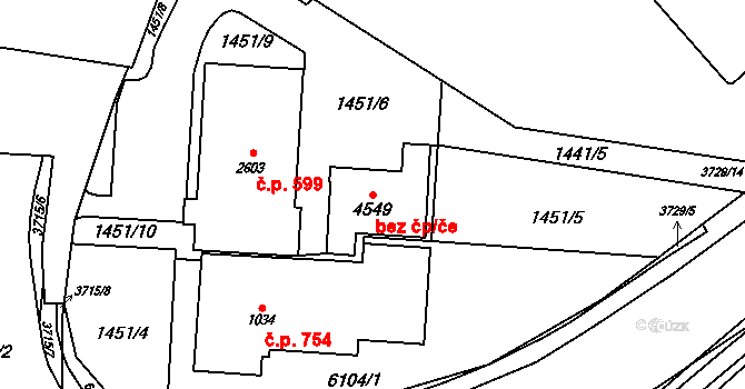 Rožnov pod Radhoštěm 41900448 na parcele st. 4549 v KÚ Rožnov pod Radhoštěm, Katastrální mapa