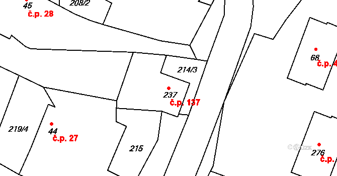 Radkov 137 na parcele st. 237 v KÚ Radkov u Vítkova, Katastrální mapa