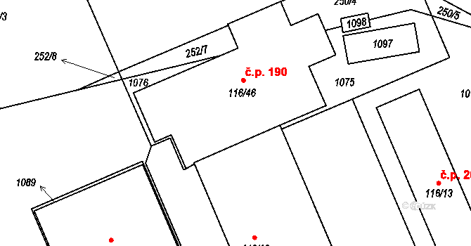 Dlouhá Ves 190, Rychnov nad Kněžnou na parcele st. 116/46 v KÚ Dlouhá Ves u Rychnova nad Kněžnou, Katastrální mapa