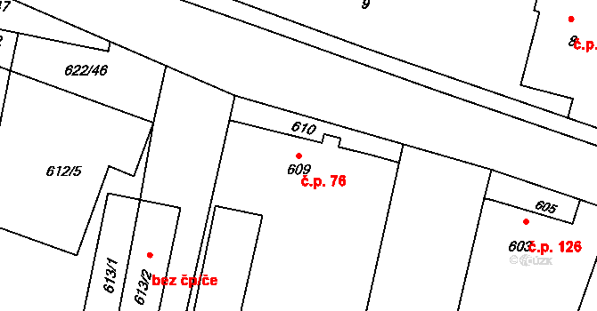 Děhylov 76 na parcele st. 609 v KÚ Děhylov, Katastrální mapa