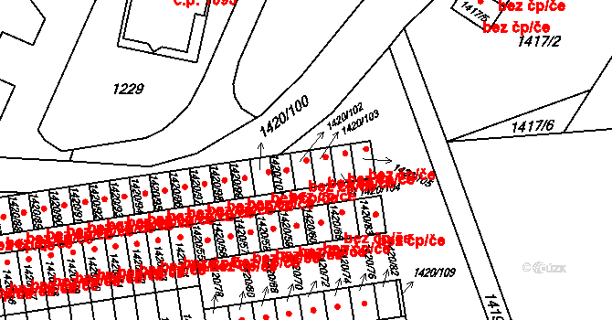 Jilemnice 44330448 na parcele st. 1420/102 v KÚ Jilemnice, Katastrální mapa