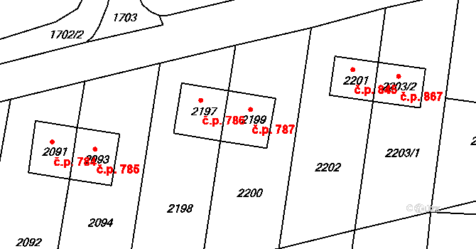 Bučovice 787 na parcele st. 2199 v KÚ Bučovice, Katastrální mapa