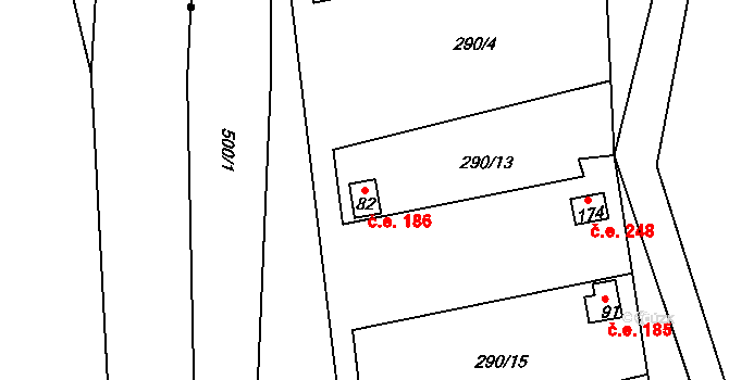 Kunčí 186, Slatiňany na parcele st. 82 v KÚ Kunčí, Katastrální mapa